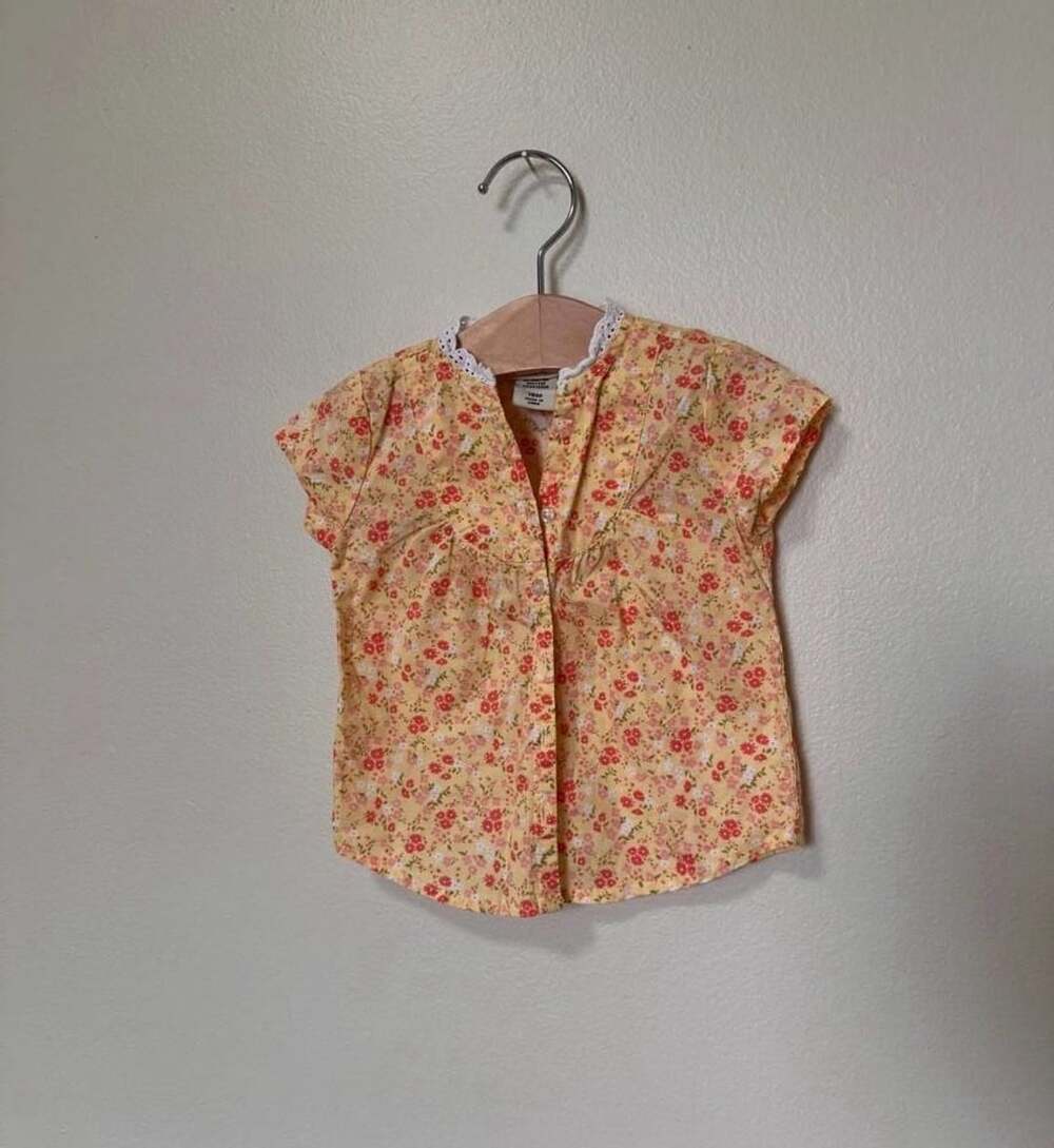 Cherokee Baby Girls 18M Yellow Floral Short Sleeve Button-Down Blouse Top Eyelet